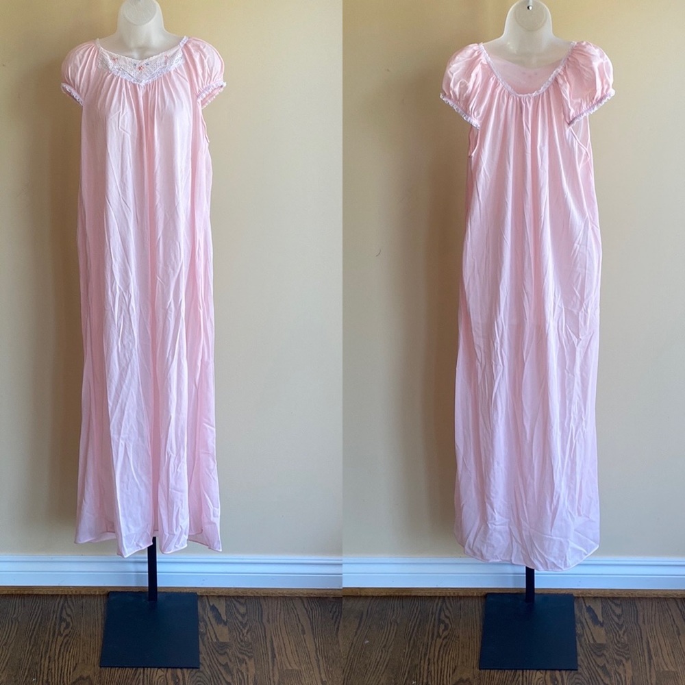 Vintage Nightgown Pink 80s Retro Pinup Rockabilly Cottagecore Prairie